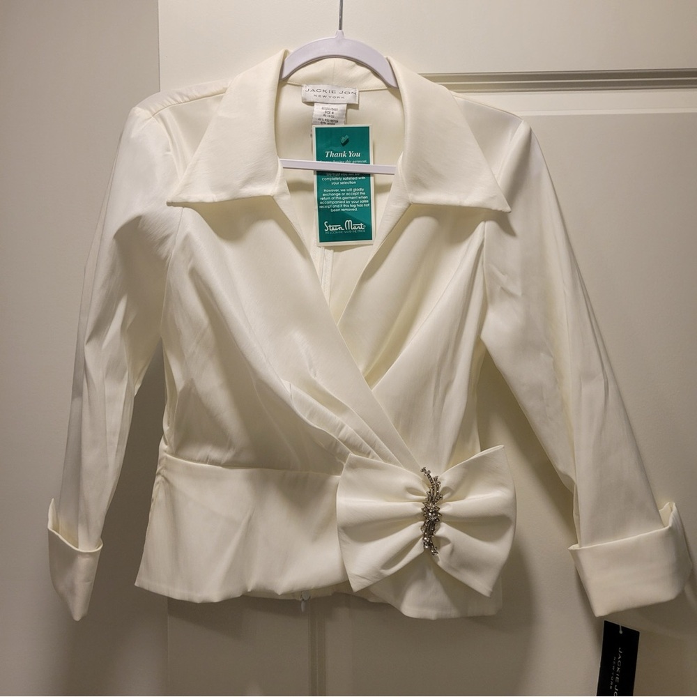 Cream Textured Blazer with Wrap-Style Front